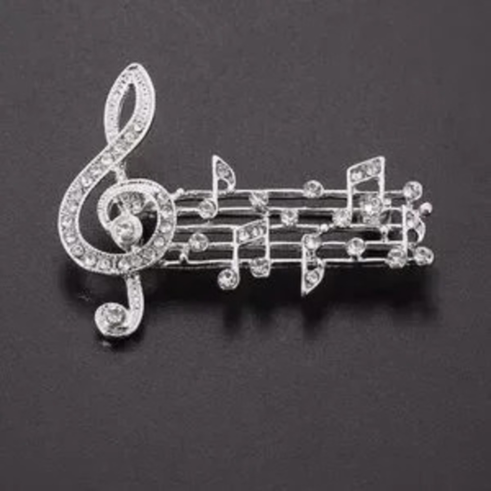 Elegant Silver Music Note Brooch
